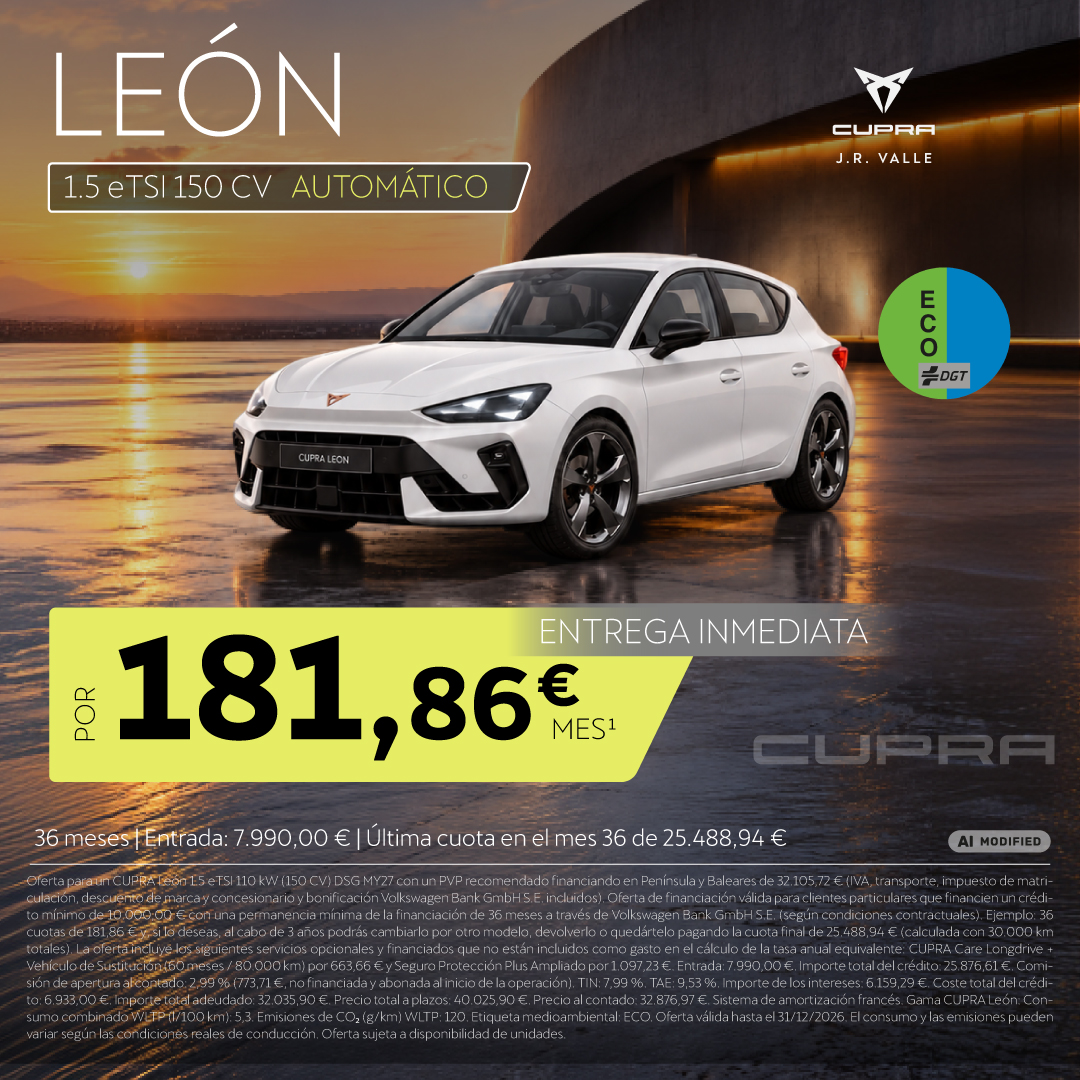 CUPRA León por 181,86€ ¡Exclusivo JR Valle!